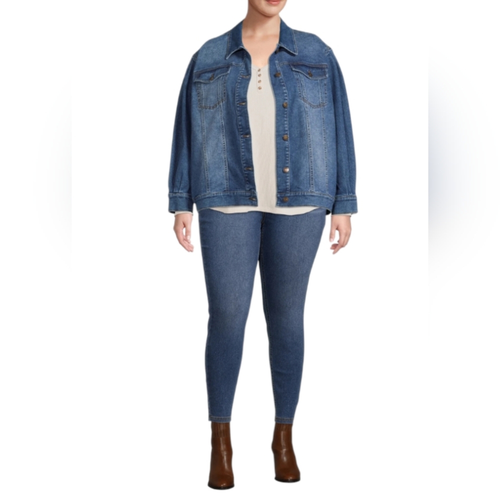 Plus Size Distressed Trucker Jean Jacket for Women from Terra & Sky Size 1X
